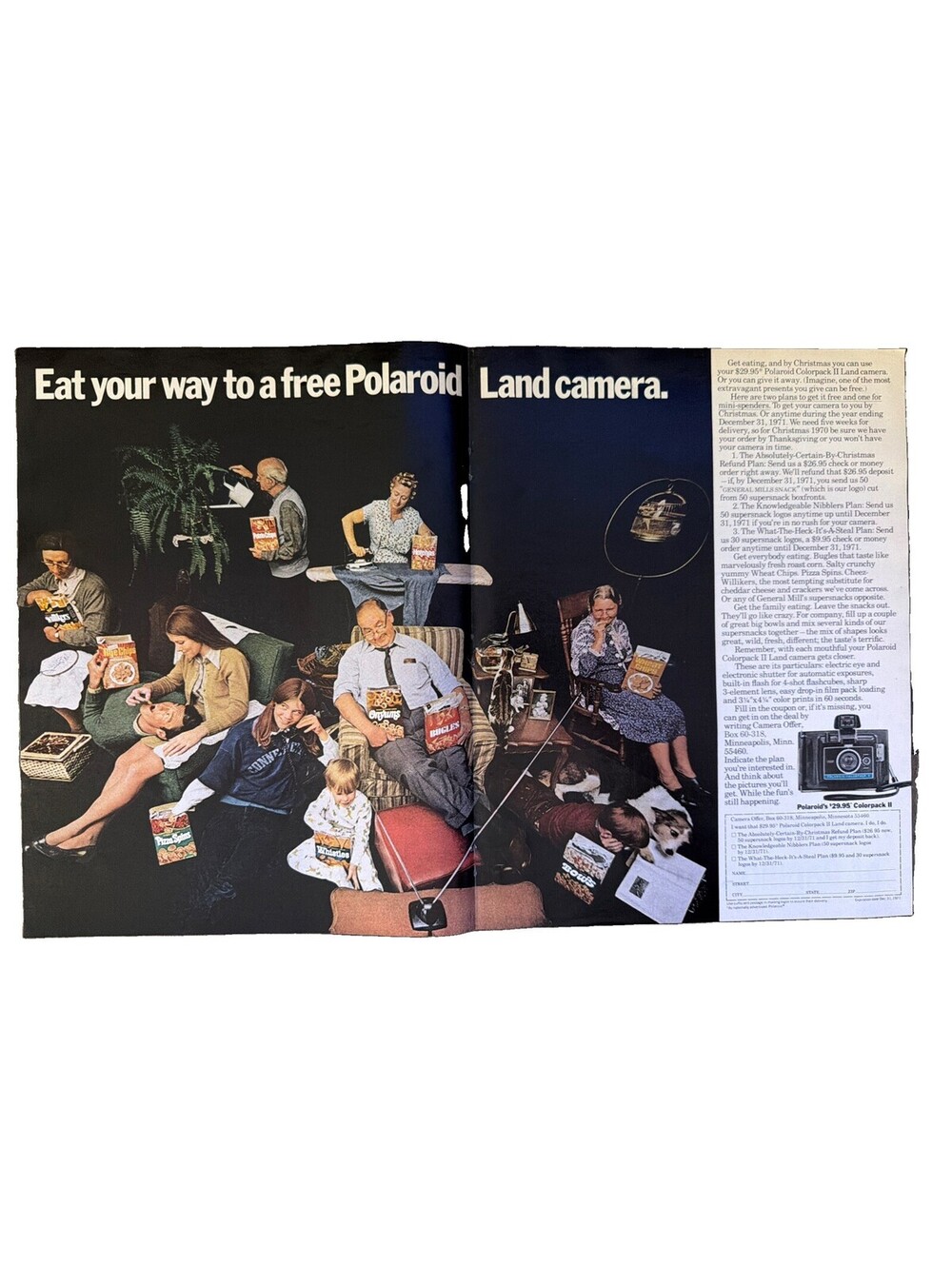 1970 Print Ad Eat Your Way to a Free Polaroid Colorpack II Land Camera Snacks